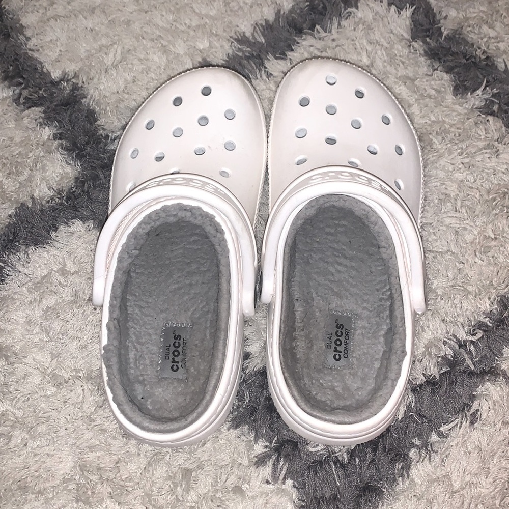 White Fuzzy Lined Crocs